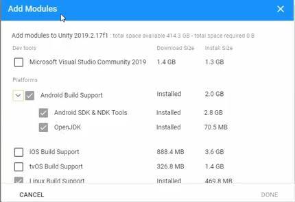 Android Build Suport on Unity Hub